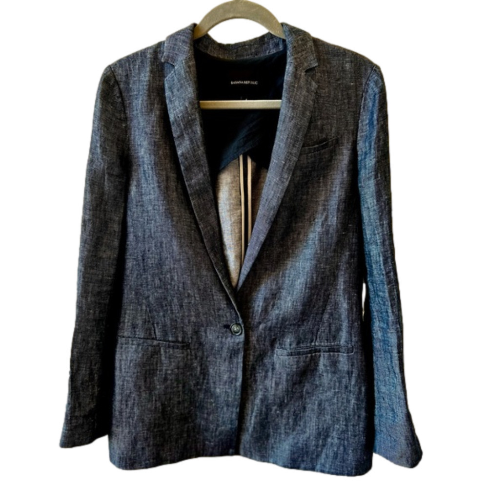 Banana Republic Boyfriend Blazer Size 4 Dark Blue Chambray Coat